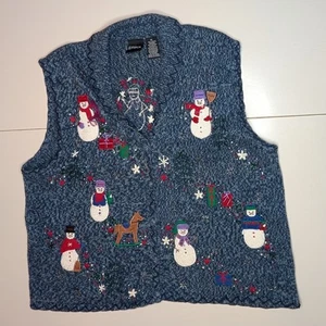 Erika Damen XL Ugly Christmas Pullover Weste Schneemann Pferd Geschenke Urlaub Strick Top - Bild 1 von 4