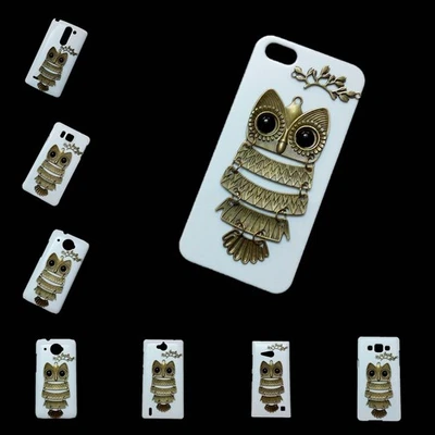 For Phones 3D Retro Bronze Owl Branch Leaves White Back Hard Skin Case Cover - Image 1 of 4