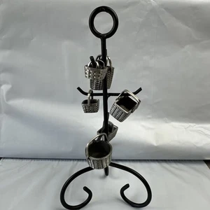 6 X Longaberger Vintage Miniature Fine Pewter Replica Baskets with 1 Stand - Picture 1 of 14