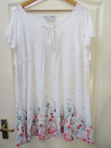 Yours Floral Top Size 30 32 White Sequin Short Sleeve Tunic Holiday Summer India - Picture 1 of 6
