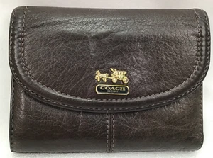 Coach Madison dreifach faltbare Geldbörse BRAUN genarbtes Leder Logo Geldscheine Karten Vintage Exc - Bild 1 von 10