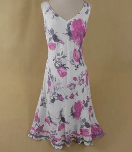 Per Una M&S Dress Size 14 Reg 100% Pure Linen Floral Design Midi Calf Length - Picture 1 of 11