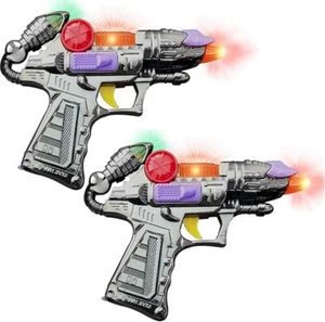 Shiny Metallic Light up + Sound Laser Blasters - 2 Pack (7") Galaxy Alien Ranger - Picture 1 of 9