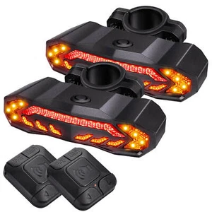 LED USB Luz trasera recargable para bicicleta Señales de giro remoto Freno Bicicleta Alarma 2PK - Imagen 1 de 12