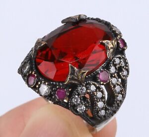 TURKISH SIMULATED RUBY .925 SILVER & BRONZE RING SIZE 7 #54504