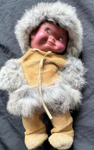 11 inch REGAL DOLL Indian Native American Canada rubber fur suede vintage 1970's - Picture 1 of 4
