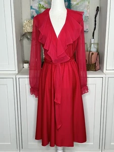 1970s Polyester Chiffon A-line Dress Raspberry Pink Union Made Size 10 - Picture 1 of 7