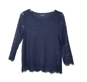 Adrianna Papell Shirt Damen Gr. Small schwarz Spitze gefüttert gewellter Saum - Bild 1 von 17