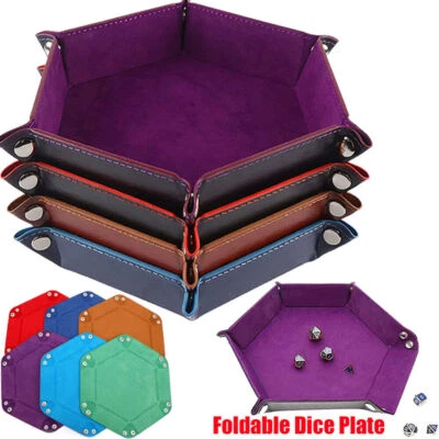 Dice Tray Hexagon Dice Rolling Holder Velvet Folding PU Leather Dice Trays - Image 1 of 4
