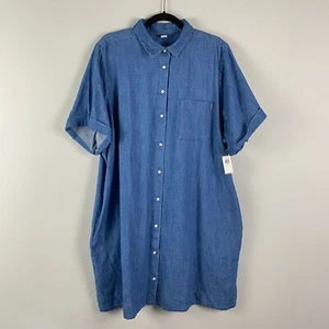 Old Navy Jean Shirt Dress Size XXL Short Sleeve Button Front Denim Pockets - Picture 1 of 11