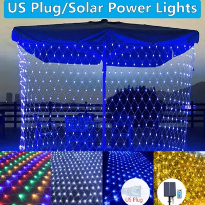 Solar/US Plug Power LED Net Mesh Fairy String Lights Garden Yard Outdoor Decor - Image 1 of 4