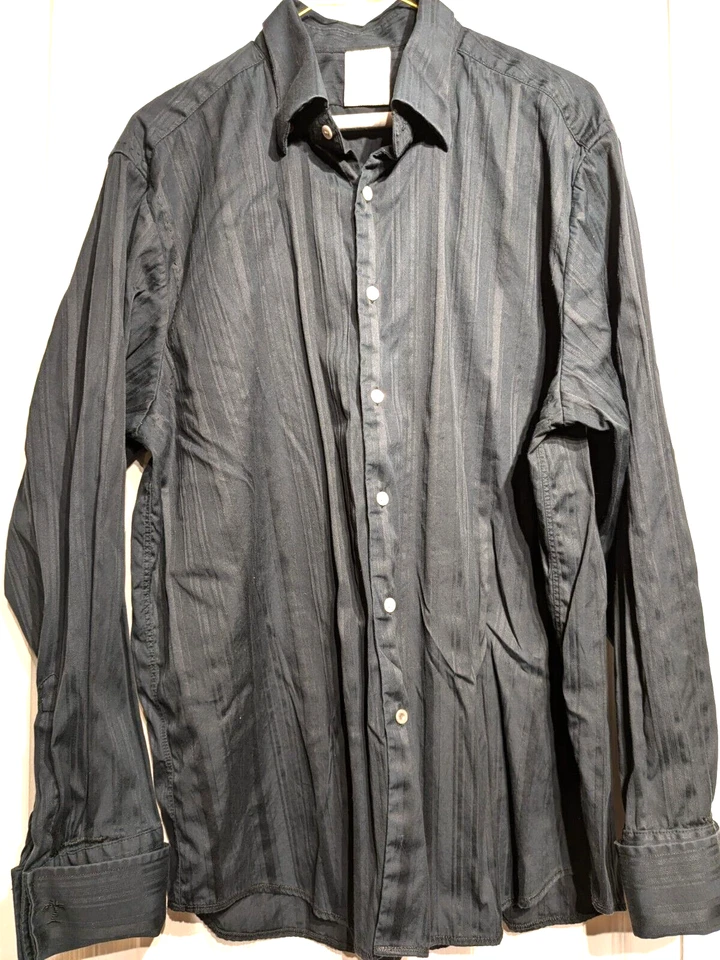 Camisa Tommy Bahama Indigo Palma Manga Larga Rayas Hombres Talla XL A Presión Puño Abatible Gótico Foto 1 de 4