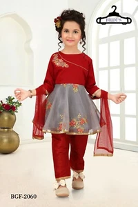 BABY GIRL GREY ANARKALI CHURIDAR DRESS INDIAN STYLE UK SIZE EID DIWALI 2025 - Picture 1 of 8