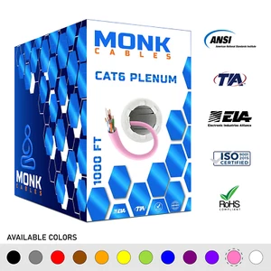 Cable Cat6 Plenum 1000 ft a granel CMP Internet cable 23 AWG 550 MHz UTP Ethernet rosa - Imagen 1 de 6