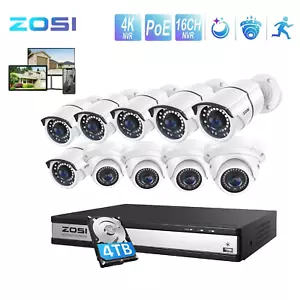 ZOSI 4K 16CH PoE Security Camera System with 4TB Outdoor CCTV NVR 24/7 Recording - Picture 1 of 12