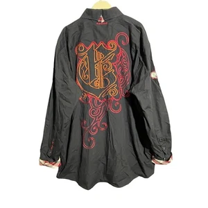 Coogi Button Shirt Flip Cuff Men XXXL Embroidery Plaid Statement Abstract Retro - Picture 1 of 11