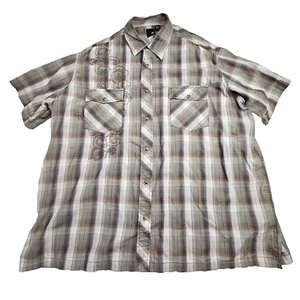 J. Ferrar Mens 2XL (18-18.5) Pearl Snap Shirt Short Short Sleeve Green Plaid - Picture 1 of 6
