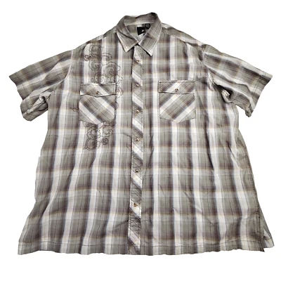 J. Ferrar Mens 2XL (18-18.5) Pearl Snap Shirt Short Short Sleeve Green Plaid - Image 1 of 4