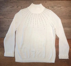 Suéter de Colección Seventh Avenue Para Mujer Cuello Simulado Perlas Crema Vacaciones Talla 1X - Imagen 1 de 8