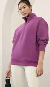 Athleta Forever Fleece 1/4 Zip Sweatshirt | Berry Small Petite #891664 NEW - Picture 1 of 3