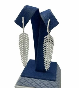 1.00 Ct Round Cut Simulated Diamond Feather Dangle Earrings 925 Sterling Silver - Picture 1 of 3