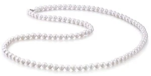 14K Solid White Gold 9mm Round Freshwater Pearl Necklace 36" Gifts for Her Women - Picture 1 of 7