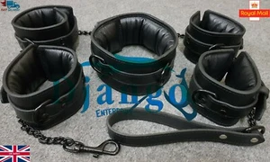 Juego de 6 piezas de sujeción de cuero suave de grano superior muñeca y tobillo puños cuello plomo - Imagen 1 de 9
