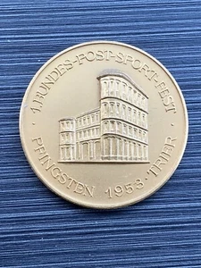 1953 Pfingsten Trier 1st Bundes Post Sport Fest Medal Award Gold Colored - Picture 1 of 5
