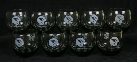 [SHORTER - Set of 9] Vintage St. Louis Cardinals NFL Smoky Rocks Glasses Bar Cover