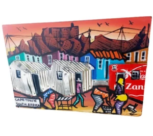 SOUTH AFRICAN oil painting on wood Cape Town township 3D recycled cans Coca Cola - Picture 1 of 9