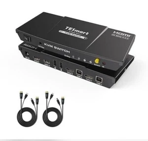 TESmart Newest HDMI KVM Switch 2 Port 4K@60Hz Ultra HD 2x1 with 2 Pcs 5ft KVM M1 - Picture 1 of 8