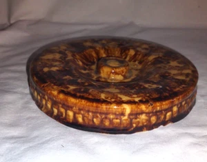 Vtg Brush McCoy Nurock Peacock Butter Crock LID ONLY Yellowware*Factory Flaw-Rea - Picture 1 of 6