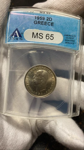 Greece 2 Drachmai 1959 ANACS MS 65 Cover