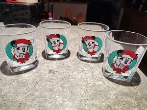 Mickey And Minnie 9oz Glass Christmas Tumblers Set Of 4 - Picture 1 of 2