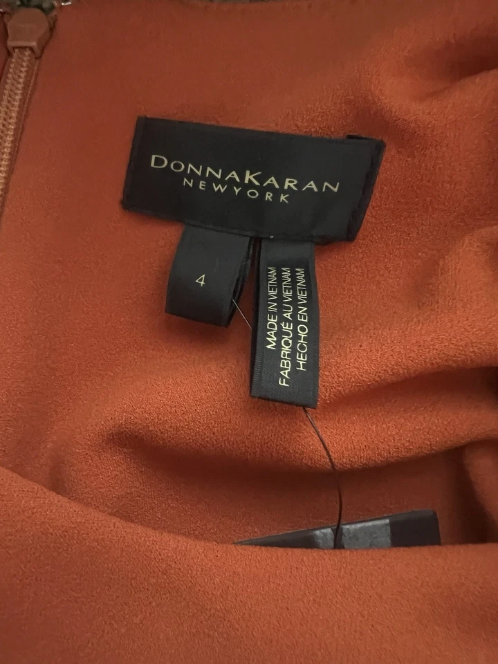 Vestido Vaina Donna Karan Nuevo Con Etiquetas Talla 0 Naranja Mandarina Sin Mangas Cinturón Foto 1 de 4