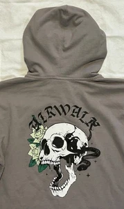 Airwalk Hoodie Herren Medium grau durchgehender Reißverschluss Totenkopf Schlange Grafik Y2K Grunge Skater - Bild 1 von 19