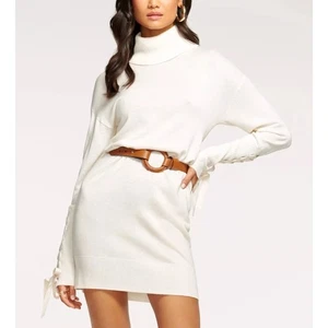 $395 Ramy Brook Wool Cashmere Mini Dress Sz XXS Long Sleeves Turtleneck Cream - Picture 1 of 10