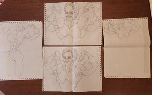 ERMÄCHTIGT UND ÜBERTRIEBEN handgezeichnete muskulöse nackte Frau Skizzen versteckt für Jahre - Bild 1 von 5