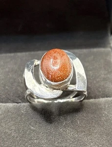 Sterling Silber 925 Sandstein Ring MCM Cabochon Gr. 7 moderne handgefertigte Handwerker - Bild 1 von 9