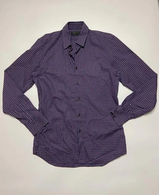 Prada Men’s Checkered Button-Up Shirt Purple Navy | Luxury Italian Designer - Image 1 of 4