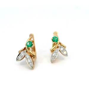 Goldohrringe, Ohrstecker mit Brillanten & Smaragd, Roségold 585 14 KT - Bild 1 von 3