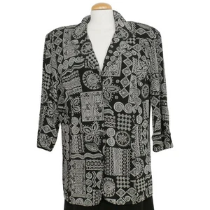 VIKKI VI Black Symbols Button Slinky Knit Open Front Jacket 1X - Picture 1 of 3