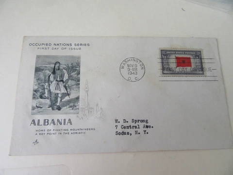 Sc#918 WWll 1943 Occupied Nations Fdc Series By U.S. 5c Stamp For Albania ITEM 3 Cover