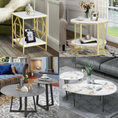 Nesting Coffee Table Storage Shelf Living Room Marble Gold Side Table Furniture - image 1 of 4