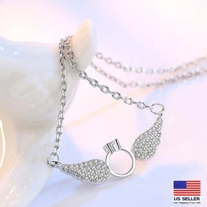 Fashion Women 925 Sterling Silver Necklace Vintage Crystal Angel Wings 2006 - Picture 1 of 3