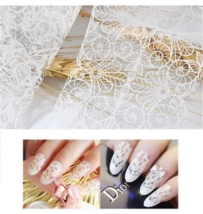 10Pcs Black White Flower Lace Foils Nail Art Transfer Stickers Decals Tips NH8 - Picture 1 of 4