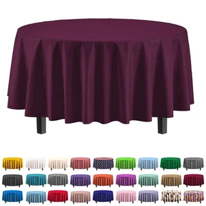 6-Pack Premium Plastic Tablecloth 84in. Round Plastic Table cover - Plum - Picture 1 of 7