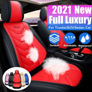 Pair Luxury PU Leather Universal Car Front Seat Cushion Cover Protector Red - Picture 1 of 9