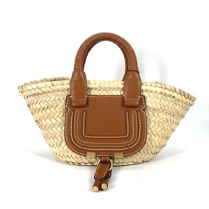 Chloe Hand Bag MARCIE Basket bag Tote Bag straw / Leather Beige/Brown - Picture 1 of 9