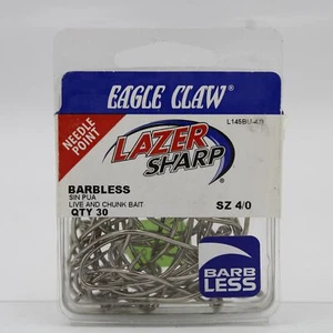 Eagle Claw L145BU Lazer Sharp Barbless Fishing Hooks Size 4/0 30 Pack - Picture 1 of 2